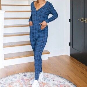 Smash & Tess The Present Wednesday Romper Blue Holiday Tartan S NWT